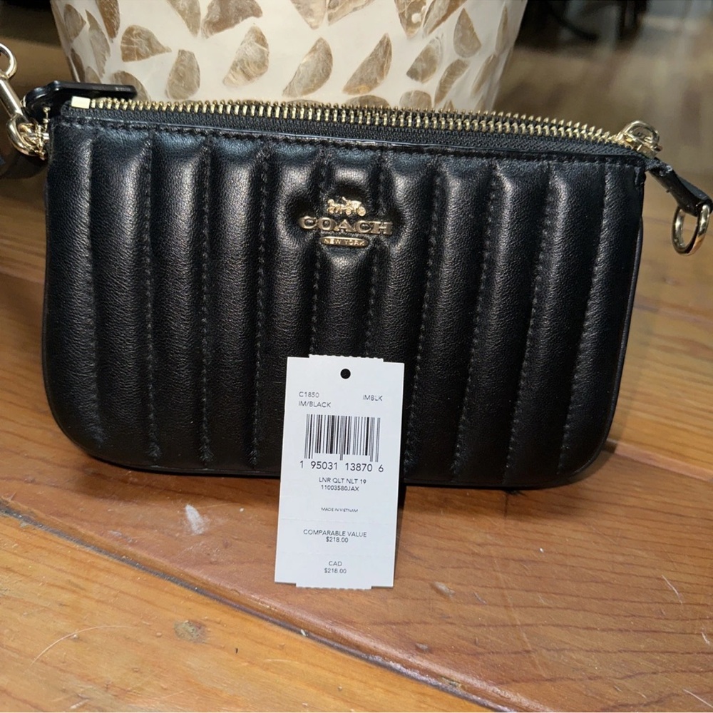 Coach Black Quilted Leather Wristlet with Gold Hardware